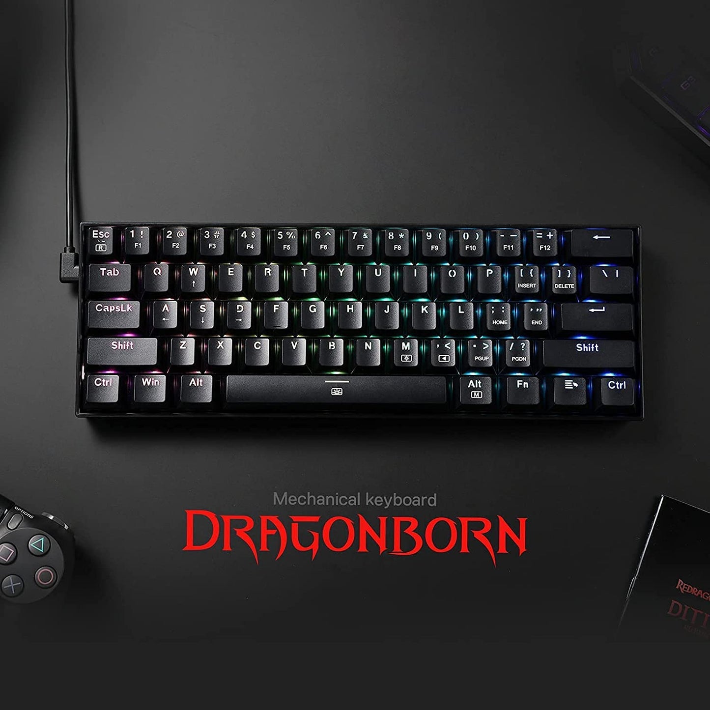 K630 Dragonborn 60% Wired RGB Gaming Keyboard, 61 Keys Compact Mechanical Keyboard with Tactile Brown Switch, Pro Driver Support, Black