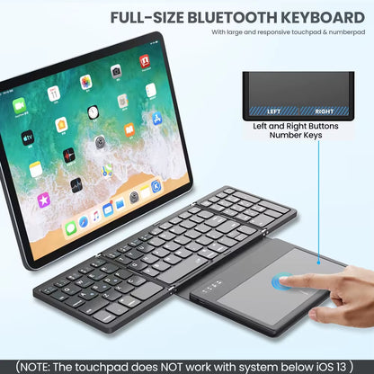 Portable Quadruple Folding Wireless Bluetooth Keyboard with Foldable Touchpad for Windows Android IOS Tablet Ipad Phone